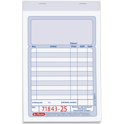 Artikelbild für herlitz Kassenblock mit Additionsblatt, mit fortlaufenden Nummern Formularbuch 882613, 1 St., Artikelnummer 402067
