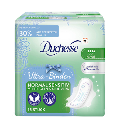 Artikelbild für Duchesse Binden Ultra Normal Sensitiv Aloe Vera mit Flügeln für leichte bis mittlere Tage, 16 St., Artikelnummer 158806
