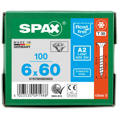 Artikelbild 8 für SPAX® Universalschrauben T30 Senkkopf Edelstahl A2 0197000600603 6 mm x 60 mm, 100 St., Artikelnummer 395067