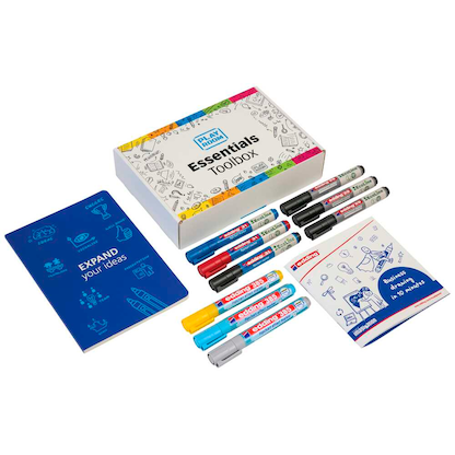 Artikelbild für PLAYROOM Moderationszubehör Visualisation 3x Whiteboardmarker, 3x Flipchartmarker, 3x Flipchart-Effektmarker, 1x Notizbuch, 1x Broschüre „Die Macht der visuellen Kommunikation“, Artikelnummer 732448