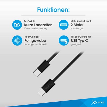 Artikelbild 2 für XLAYER USB C USB-Kabel 2,0 m schwarz, 1 St., Artikelnummer 344368