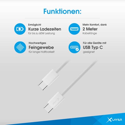 Artikelbild 2 für XLAYER USB C USB-Kabel 2,0 m weiß, 1 St., Artikelnummer 344372