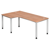 Artikelbild 1 für HAMMERBACHER Orbis höhenverstellbarer Schreibtisch nussbaum L-Form, 5-Fuß-Gestell silber 200,0 x 80,0/120,0 cm, Artikelnummer 637855