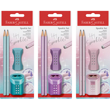 Artikelbild für FABER-CASTELL Grip Sparkle Bleistift-Set B rosé, lila oder ocean mit Radierer, 1 Set, Artikelnummer 100309
