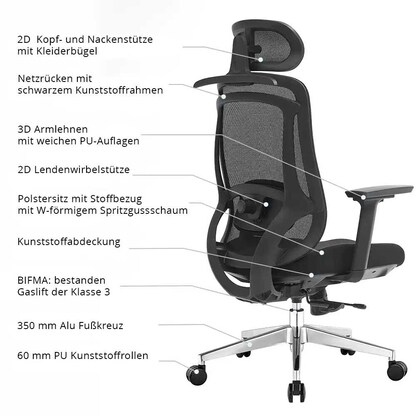 Artikelbild 9 für LÜLLMANN Bürostuhl, 210450 Stoff schwarz, Gestell alu, Artikelnummer 790679