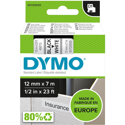 Artikelbild 2 für DYMO Schriftband D1 45013 S0720530, 12 mm, schwarz auf weiß, 1 St., Artikelnummer 148429