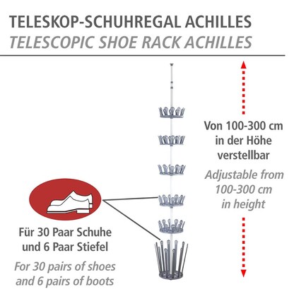 Artikelbild 3 für WENKO Teleskop-Schuhregal Achilles weiß, grau 30,0 x 30,0 x 100,0 - 300,0 cm, 1 St., Artikelnummer 529143
