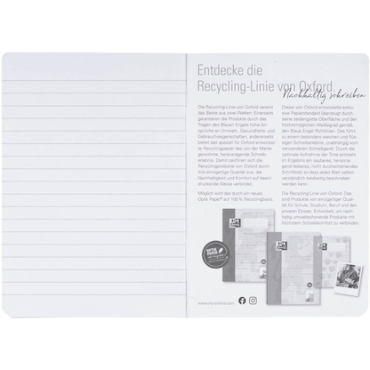 Artikelbild 10 für OXFORD Schulhefte Recycling Lineatur 51 liniert DIN A6 ohne Rand, 32 Blatt, 1 St., Artikelnummer 704223
