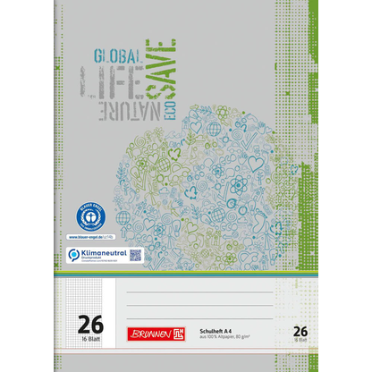 Artikelbild 2 für BRUNNEN Schulheft Recycling Lineatur 26 kariert DIN A4 Außenrand, 16 Blatt, 1 St., Artikelnummer 163012