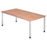Artikelbild 1 für HAMMERBACHER Orbis höhenverstellbarer Schreibtisch nussbaum rechteckig, 4-Fuß-Gestell silber 200,0 x 100,0 cm, Artikelnummer 638128