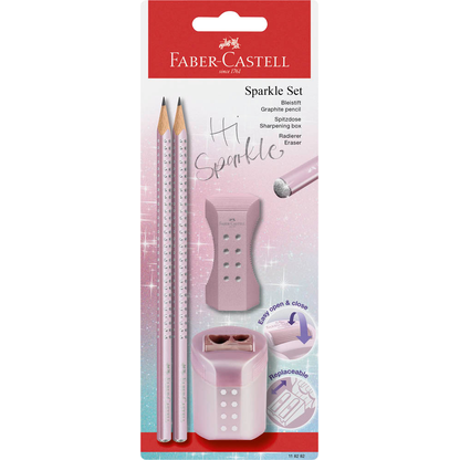 Artikelbild 3 für FABER-CASTELL Grip Sparkle Bleistift-Set B rosé, lila oder ocean mit Radierer, 1 Set, Artikelnummer 100309