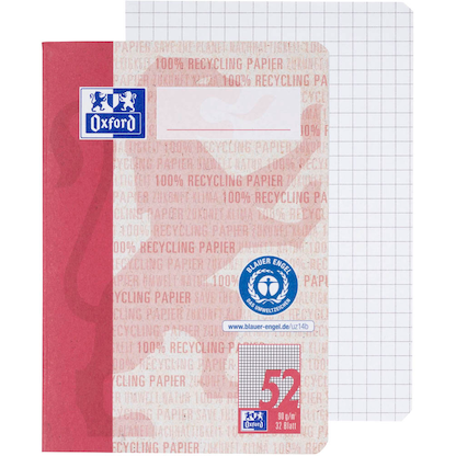 Artikelbild 2 für OXFORD Schulhefte Recycling Lineatur 52 kariert DIN A6 ohne Rand, 32 Blatt, 1 St., Artikelnummer 704233