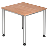 Artikelbild 1 für HAMMERBACHER Orbis höhenverstellbarer Schreibtisch nussbaum quadratisch, 4-Fuß-Gestell silber 80,0 x 80,0 cm, Artikelnummer 637227