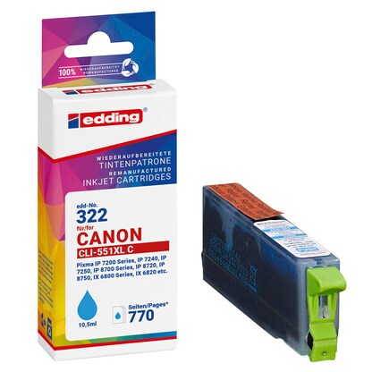 Artikelbild für edding EDD-322 cyan Druckerpatrone kompatibel zu Canon CLI-551 XL, Artikelnummer 426580