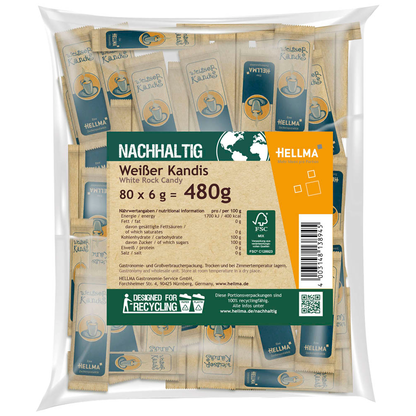 Artikelbild für HELLMA Weißer Kandis Zuckersticks, 80x 6,0 g, Artikelnummer 106027