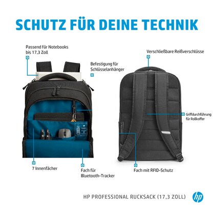 Artikelbild 10 für HP Laptop-Rucksack Professional Kunststoff schwarz bis 44,0 cm (17,3 Zoll), Artikelnummer 351397