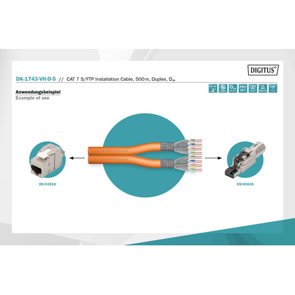 Artikelbild 4 für DIGITUS Ethernet Netzwerkkabel DK-1743-VH-D-5 500,0 m orange 1.200 MHz, 1 St., Artikelnummer 468799