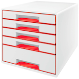 Artikelbild 1 für LEITZ Schubladenbox WOW Cube perlweiß/rot 52142026, DIN A4 mit 5 Schubladen, 1 St., Artikelnummer 235149
