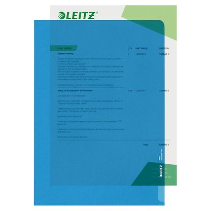 Artikelbild 2 für LEITZ Sichthüllen 4000 DIN A4 blau genarbt 0,13 mm, 100 St., Artikelnummer 944496