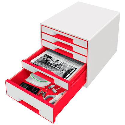 Artikelbild 2 für LEITZ Schubladenbox WOW Cube perlweiß/rot 52142026, DIN A4 mit 5 Schubladen, 1 St., Artikelnummer 235149