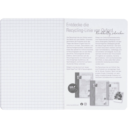 Artikelbild 7 für OXFORD Schulhefte Recycling Lineatur 52 kariert DIN A6 ohne Rand, 32 Blatt, 1 St., Artikelnummer 704233