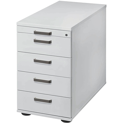 Artikelbild für HAMMERBACHER Haziender Standcontainer lichtgrau 5 Auszüge Kunststoff-Relinggriff silber 42,8 x 80,0 x 72,0 - 76,0 cm, Artikelnummer 792366