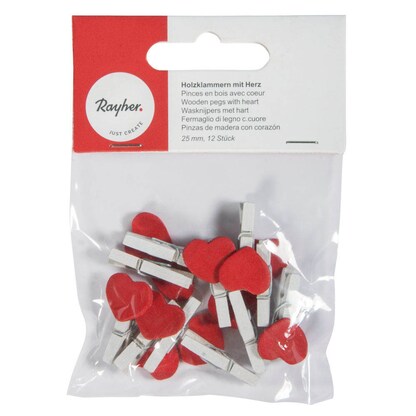 Artikelbild 2 für Rayher Holzklammern weiß/rot mit Herzen, 12 St., Artikelnummer 958405
