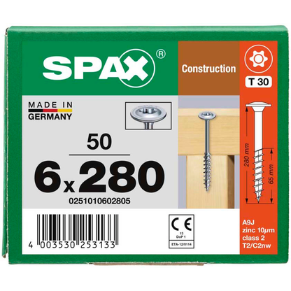 Artikelbild 7 für SPAX® Holzbauschrauben T30 Tellerkopf WIROX 0251010602805 6 mm x 280 mm, 50 St., Artikelnummer 398069