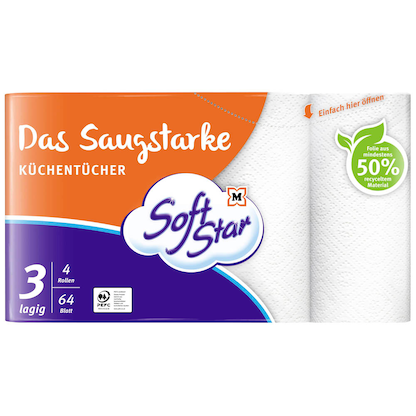 Artikelbild für Soft Star Küchenrollen Das Saugstarke 3-lagig, 4 Rollen, Artikelnummer 512063
