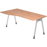 Artikelbild 1 für HAMMERBACHER AS18 höhenverstellbarer Schreibtisch nussbaum Trapezform, A-Fuß-Gestell silber 180,0 x 80,0 cm, Artikelnummer 964116
