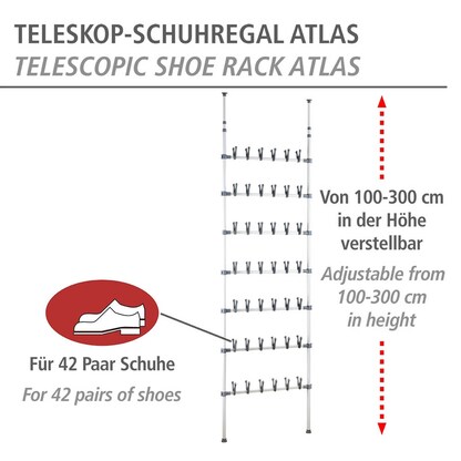 Artikelbild 2 für WENKO Teleskop-Schuhregal Atlas weiß 68,5 x 8,5 x 100,0 - 300,0 cm, 1 St., Artikelnummer 532198
