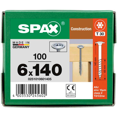 Artikelbild 7 für SPAX® Holzbauschrauben T30 Tellerkopf WIROX 0251010601405 6 mm x 140 mm, 100 St., Artikelnummer 396543
