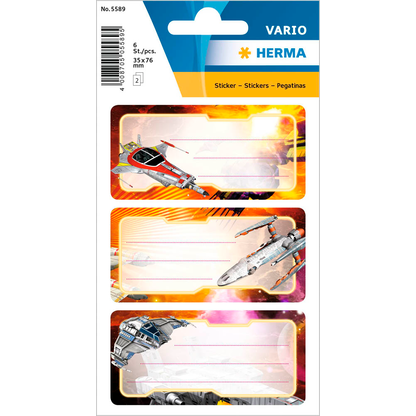 Artikelbild für HERMA Schuletiketten 5589 Raumschiff, 6 Etiketten, Artikelnummer 601171