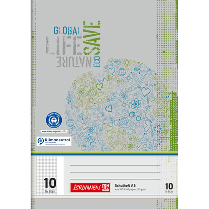 Artikelbild 2 für BRUNNEN Schulheft Recycling Lineatur 10 kariert DIN A5 Außenrand, 16 Blatt, 1 St., Artikelnummer 163091