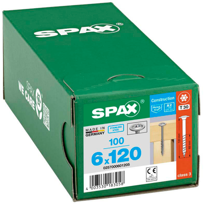 Artikelbild 2 für SPAX® Holzbauschrauben T30 Tellerkopf Edelstahl A2 0257000601205 6 mm x 120 mm, 100 St., Artikelnummer 396121