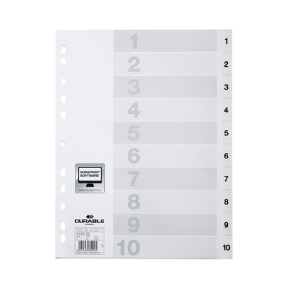 Artikelbild für DURABLE Ordnerregister DIN A4 Vollformat 1-10 weiß 10-teilig, 1 Satz, Artikelnummer 294694