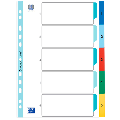 Artikelbild für OXFORD Ordnerregister DIN A4 Vollformat 1-5 farbig 5-teilig, 1 Satz, Artikelnummer 691980