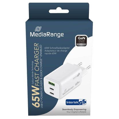 Artikelbild 2 für MediaRange 65W USB A/USB C Quick Charge Ladeadapter weiß, 65 Watt, Artikelnummer 492106