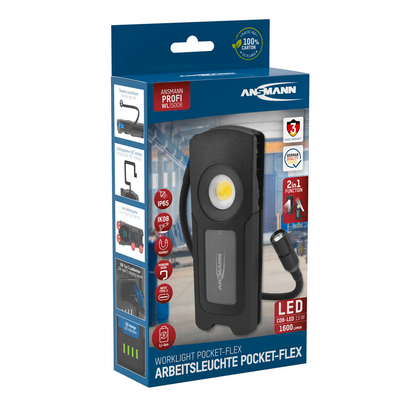 Artikelbild für ANSMANN WL1500R Pocket Flex LED Handleuchte schwarz 17,1 cm, Lichtfarbe Hauptlicht 6000K und Zusatzlicht, 1 St., Artikelnummer 173959