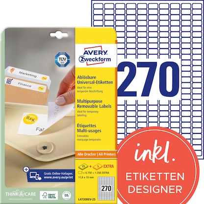 Artikelbild für AVERY Zweckform Etiketten L4730REV-25 weiß 17,8 x 10,0 mm, 30 Blatt, Artikelnummer 345421
