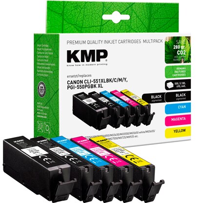 Artikelbild für KMP 2x schwarz, cyan, magenta, gelb Druckerpatronen kompatibel zu Canon PGI-550 XL PGBK, CLI-551 XL BK/C/M/Y, 5er-Set, Artikelnummer 541167