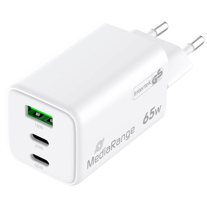 Artikelbild für MediaRange 65W USB A/USB C Quick Charge Ladeadapter weiß, 65 Watt, Artikelnummer 492106