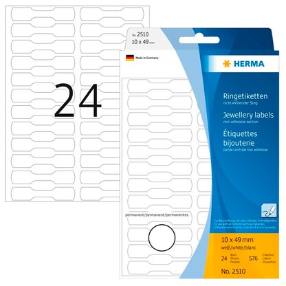 Artikelbild für HERMA Ring-Etiketten 2510 weiß 10,0 x 49,0 mm, 25 Blatt, Artikelnummer 517589