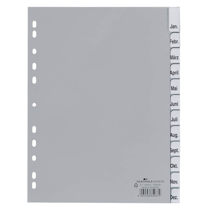 Artikelbild 2 für DURABLE Ordnerregister DIN A4 Vollformat Jan.-Dez. grau 12-teilig mit Wechseltaben, 1 Satz, Artikelnummer 147249