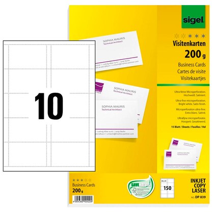 Artikelbild für SIGEL Visitenkarten DP839 satiniert weiß 200 g/qm, 150 St., Artikelnummer 366617