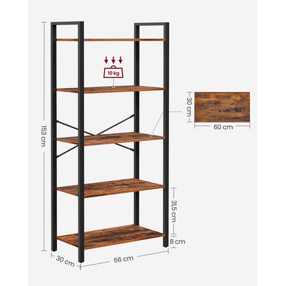 Artikelbild 4 für VASAGLE Bücherregal braun, schwarz 66,0 x 30,0 x 153,0 cm, 1 St., Artikelnummer 289359