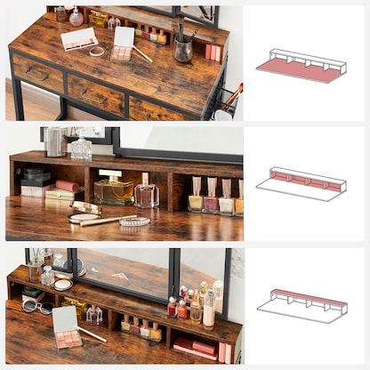 Artikelbild 10 für VASAGLE Schminktisch rechteckig Spanplatte braun, schwarz 90,0 x 40,0 x 141,0 cm, 1 St., Artikelnummer 438368