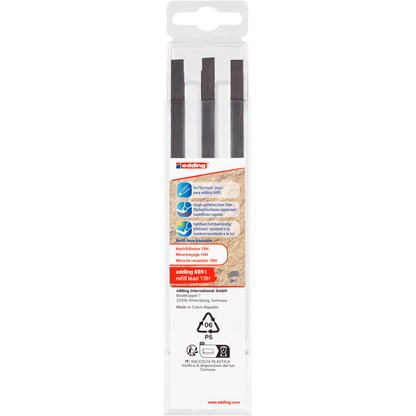 Artikelbild für edding 8891 Bleistiftminen für Zimmermannsbleistift mit Druckmechanismus grau 10H 2,0 - 5,0 mm, 6 St., Artikelnummer 512416