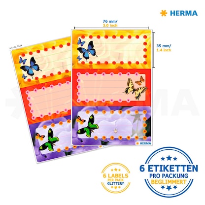 Artikelbild 2 für HERMA Schuletiketten Schmetterlinge, 6 Etiketten, Artikelnummer 536918