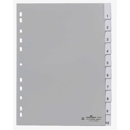 Artikelbild 2 für DURABLE Ordnerregister DIN A4 Vollformat 1-10 grau 10-teilig mit Wechseltaben, 1 Satz, Artikelnummer 147231